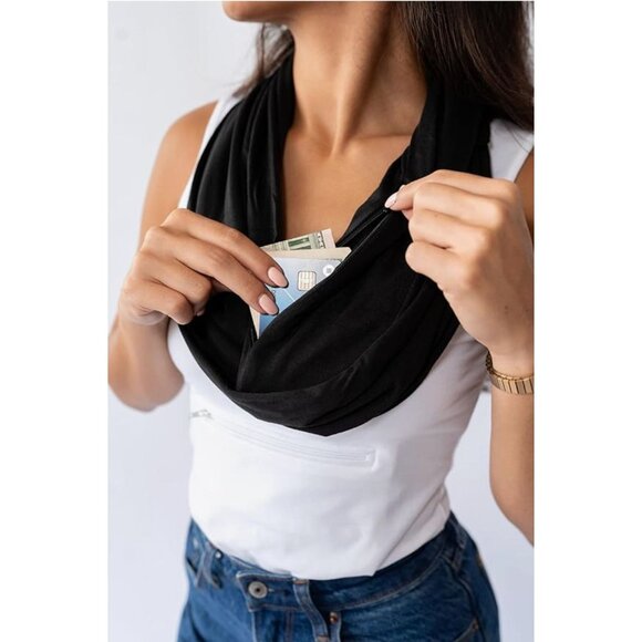 Clever Travel Companion Infinity Travel Scarf Secret Zipper Pocket Black NWT - Picture 4 of 13